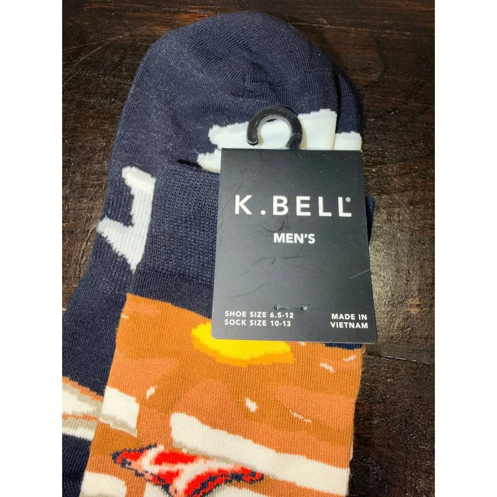 K.Bell Men's Crew Socks Breakfast Bacon Eggs‎ Fun Novelty Sz 10-13 Black